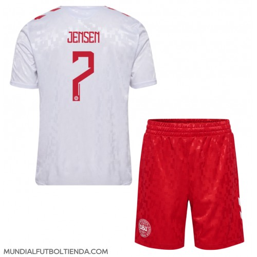 Camiseta Dinamarca Mathias Jensen #7 Segunda Equipación Replica Eurocopa 2024 para niños mangas cortas (+ Pantalones cortos)